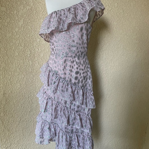 Lovers+Friends One Shoulder Asymmetrical Midi Gown Rose & Metallic Silver M NWT - Picture 2 of 9